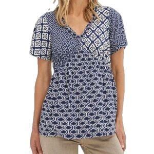 Fat Face Frankie Patchwork Geo Print Short Sleeve Top Size 10 Blue